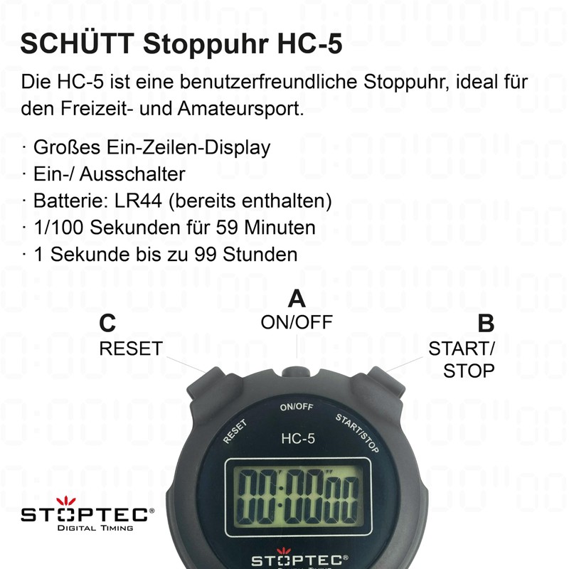 Stoptec Stoppuhr HC-5 | Ganz einfach: nur Start - Stopp