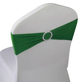 WELMATCH Green Spandex Chair Bands Sashes - 50 pcs Wedding Banquet Party Event Decoration Chair Bows Ties (Green, 50 pcs)