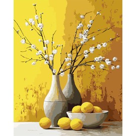 MAXBYE Malen Nach Zahlen Erwachsene, Paint by Numbers Weiße Blüten DIY Handgemalt Ölgemälde Kit Zitrone Bild Acrylfarben Painting für Home Decor Geschenk, Ohne Rahmen 40x50cm