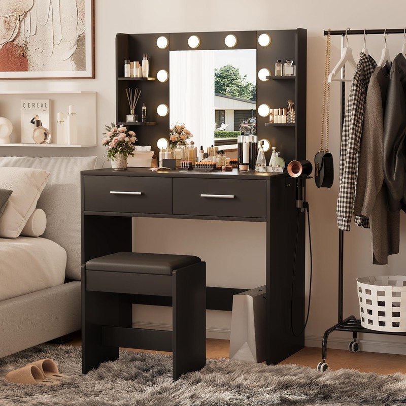 Furmax Make up Vanity Desk with Mirror and Power Outlet,