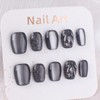 Nail Tip, Short, Square, False Claws, Black, Cat Eye, Short,
