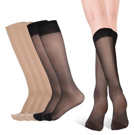CIATBYYJ 6 Pairs of Women's Knee Socks, Nylon Knee Stockings, Transparent Nylon Fine Knee Stockings, Knee-High Pop Socks for Women, Black and skin-coloured