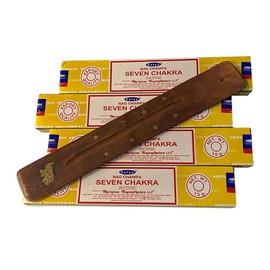 Satya Incense Sticks, 4 Packs x 15g, with Incense Holder, 7 Chakra