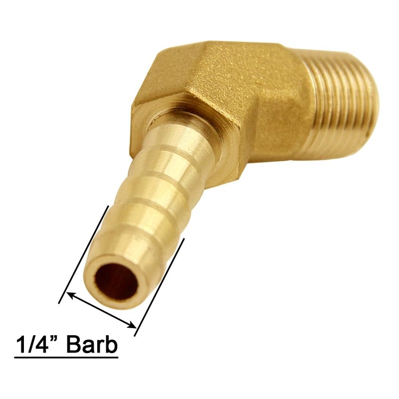 Joywayus Brass Hose Fitting, 45 Degree Elbow, 1/4" Barb x