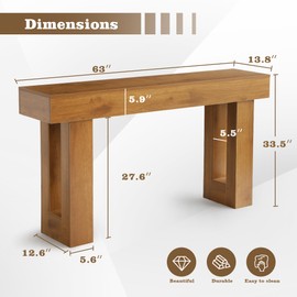 TITIMO 63 Inch Long Console Table, Rustic Wooden Sofa Table Behind Couch, Farmhouse Entryway Table, Industrial Accent Furniture for Entrance, Foyer, Hallway, Living Room (Natural)