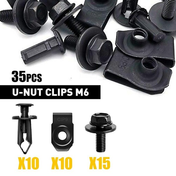 Unbranded Body Bolts & U-nut Clips - M6 Engine Under