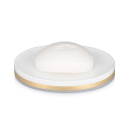 EssentraHome Jabonera Ovalada en Blanco y Gris con Franja Dorada, Bandeja para Jabón y Esponja, Ideal para Baño, Ducha o Cocina - Colección Día y Noche