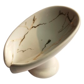 Alagoal Ceramic Soap Dish Elegant Marble Grain, Leaf Design, Self-Draining,Quick-Drying (White)