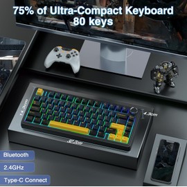 AULA AULA F75 75% Wireless Mechanical Keyboard,Gasket Hot Swappable Custom Keyboard,Pre-lubed Greywood Switches RGB Backlit Gaming Keyboard,2.4GHz/Type-C/BT5.0 Mechanical Keyboard (Cool Black)