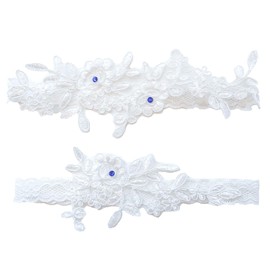 Blausky 1 Pair Bridal Garter, Lace Flowers Garter, Women's Lace Leg Garter, Wedding Garter, Elastic Lace Garter for Bride Gift, Bridal Accessories, White, 40-48 cm
