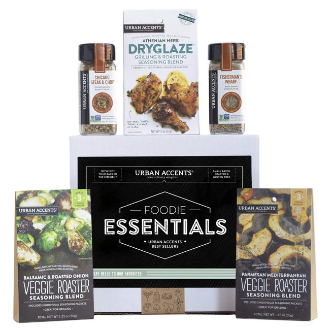 Urban Accents FOODIE ESSENTIALS Seasoning Spice Gift Set (Set of 5) - Gourmet Spices and Seasoning Gift Set with Rubs and Dryglaze for Meats, Veggies and More- Perfect Gift for Holidays