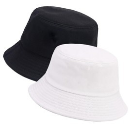 XYIYI 2 Pack Black White Unisex Bucket Hat for Women Men Summer Beach Fishing Hat Sun Hat