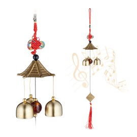 Relaxdays Wind Chime Set of 2 Metal Chimes Outdoor & Indoor Garden Chime Hanging Feng Shui Gold/Red