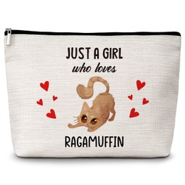 Cat Lover Gift Makeup Bags, Just A Girl Who Loves Cats Cosmetic Bag, Ragamuffin Makeup Pouch Gifts for Cat Lovers Pet Owners, Birthday Christmas Gifts for Girls Women Friends -74