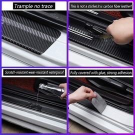 4Pcs Edge Door Sill Protector Reflective 4D Carbon Fiber Sticker Decoration Door Entry Guard Door Sill Scuff Plate Stickers Compatible with Ford Edge…
