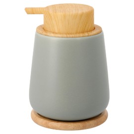 KATAZUKE Foaming Soap Mino Ware Dispenser with Wooden Coaster, 10.1 fl oz (300 ml) (Olive Gray), Foaming Mino, Made in Japan, Soap Dispenser, Foaming Ceramic, Bathroom