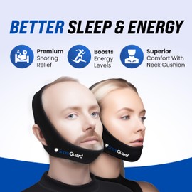 SnoreGuard Chin Strap for Sleeping, Built-in Neck Cushions for Comfort, Works for CPAP Users, Snore Jaw Straps for Sleep, Mouth Breathing, Chin Lifting, Anti Snoring Devices, Men and Women, Black, M