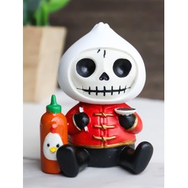 Ebros Gift 2.5" Tall Furrybones Chinese Dimsum Bao White Bun with Chili Paste Bottle Collectible Figurine Skeleton Monster Full Costume Furry Bones Skeletons Sculpture