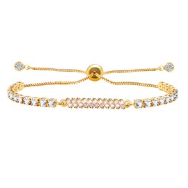 Tobestu White Rectangle Cubic Zirconia Bracelet for Women Gold Plated Slider Bolo Tennis Bracelets for Everyday or Special Occasions Y4256