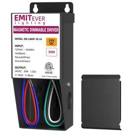 EMITEVER 30W Magnetic Dimmable LED Drvier, 24V Transformer Magnetic Power Supply 120VAC to 24VDC, Compatible with Lutron and Leviton Dimmer, for LED Strip Light,Kitchen,Cabinet,ETL Listed,Class2