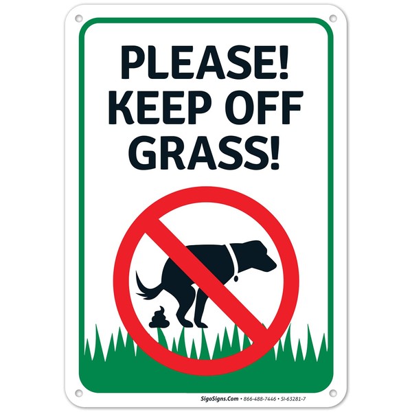 Please Keep Off Grass Sign, 10x7 Inches, Rust Free .040