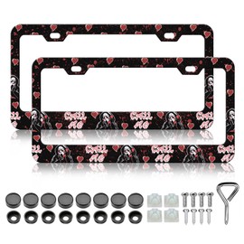 2 Pack Ghost Skull License Plate Frames Cute Goth Horror Ghost License Plate Holder Stainless Steel Rust-Proof Waterproof Car Decorative Tag Frames for Standard US 12x6 Inch