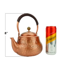 Funmaker Handmade Solid Copper Tea Pot Kettle Stovetop Teapot Thick Hammered Copper Tea Pot Kettle Stovetop Teapot Made for gasstove tops pure copper kettle (Type 4-1300ml)