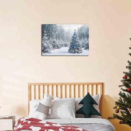 NTEUMM Christmas Winter Canvas Wall Art Christmas Tree In The Snow, Large Size Christmas Wall Decor, Pine Tree, Snowflakes, Winter Scene Decorations for Living Room, Bedroom Canvas Roll 16x24 inch