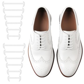 Wavwavw 2 Pairs No Tie Elastic Shoe Laces for Men Silicone Shoelaces Anchor Tieless Dress Shoe for Adult (White)