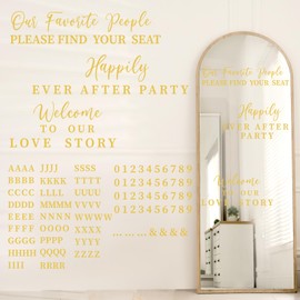 MotiMind 4 Pcs Wedding Mirror Welcome Sign Decal Seating Chart Stickers DIY Wedding Party Supplies Removable Vinyl Letter Decals for Bridal Shower Marriage Reception(Gold)
