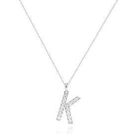 Tarsus K Initial Letter Stainless Steel Silver Alphabet Pendant Necklace Monogram charm cubic zirconia Jewelry Gifts for Women Teen