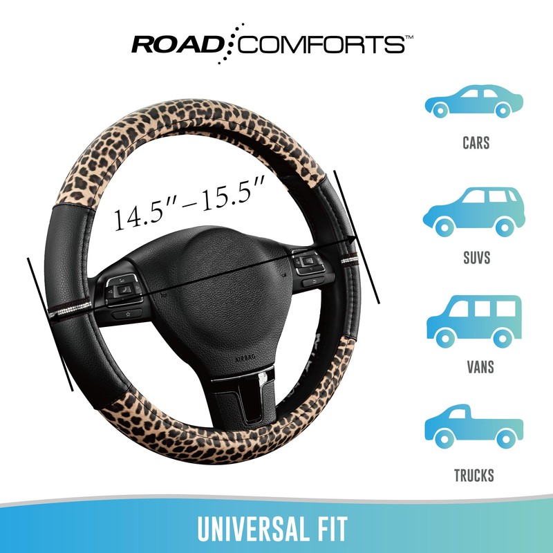 Road Comforts Leopard Steering Wheel Cover - Made with PVC