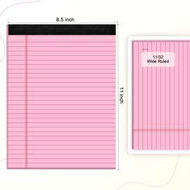 AILZFEI Pink Legal Pad Note Pads 8.5 x 11 inch, Wide Ruled Clear Print Writing Pads 30 Sheets/Pad, 20lb Colored Paper, Perforated Notepad with Sturdy Back (3 Pads Pink)