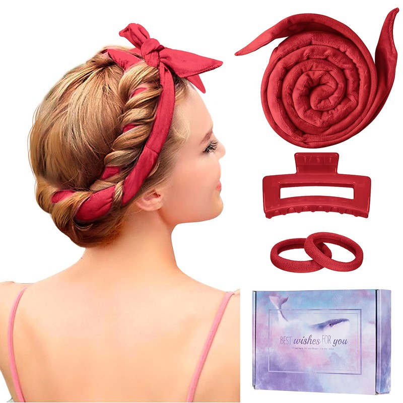 Flylipu- Diadema con varilla para rizar sin calor, diadema mejorada
