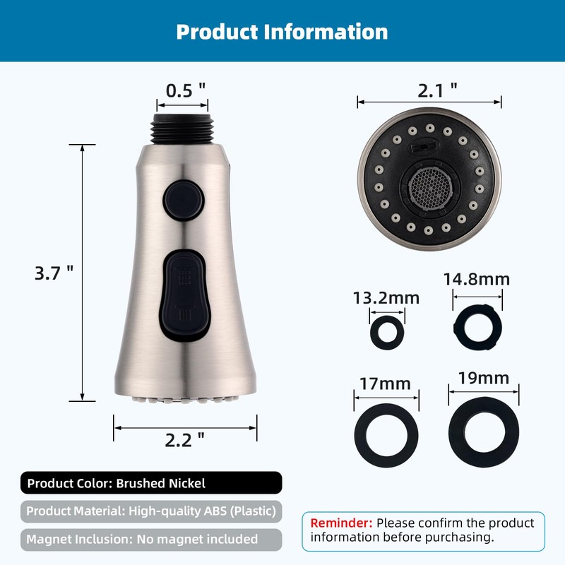 Hibbent Pull Down Kitchen Faucet Head Replacement, 3-Function NSF/ANSI/CAN 61