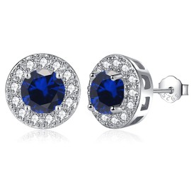 MASOP Stud Earrings 925 Silver Birthstone Earrings Round Cubic Zirconia Jewellery Gifts for Women Ladies Girls Birthday, Silver