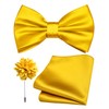 Branduce Yellow Bow Tie for Men Wedding Solid Satin Silk Bowties Pocket Square and Lapel Pin Brooch Set (BB07-13)