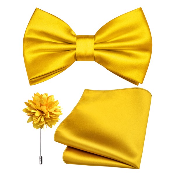 Branduce Yellow Bow Tie for Men Wedding Solid Satin Silk