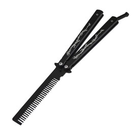 Funtuan Dragon Totem Stainless Steel Practice Butterfly Knife Trainer and Comb Knife Trainer (Black)