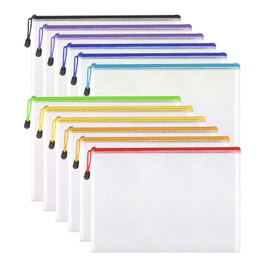 A4 Plastic Zip Wallets - 12PCS A4 Zip Lock Bags, Waterproof File Folders for School/Office Travel, Receipts Storage, Cosmetics, Cross Stitch, Puzzles & Games (A4-12Pcs)