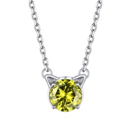 August Birthstone Necklace Peridot Crystal Cute Cat Sterling Silver Necklace For Women