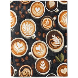 ainori - Manta de franela para amantes del café, bonita cafetería con arte latte y manta de frijoles, ligera, suave, acogedora, para niños, mujeres y hombres, decoración moderna de cocina, acento de