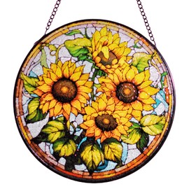 Sunflower Stained Glass Suncatcher Window Hangings, 8 Inch Hand-Painted Sun Catchers for Windows Garden Bedroom Living Room Decor Suncatchers Window Ornament Sunflower Gifts for Birthday Mothers Day