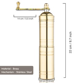 Glios Decorative Handmade Turkish Black Pepper & Coffee Grinder, Refillable Turkish Spice Mill with Adjustable Coarseness, Manual Coffee Mill with Handle, Coffee Grinder Metal with Hand Crank