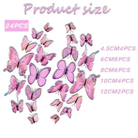 24 PCS 3D Butterfly Wall Sticker Decor, DIY Butterfly Decorations, Peel & Stick, Wall Decor, Removable and Reusable, for Home Room