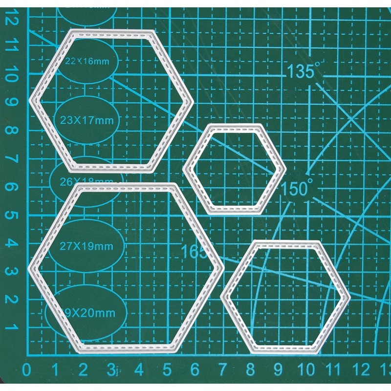 Nest of 4 Hexagon Stitch Patterned Metal Cutting Dies, Card