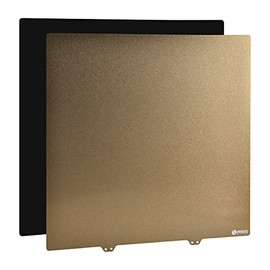 FYSETC Ender 5 Plus Spring Steel Build Plate 377x370mm/14.84x14.56in Double-Sided Textured PEI Surface and Magnetic Bottom with Adhesive Removable Magnetic PEI Sheet Flex Steel Platform-Gold