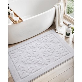 LUMI Bathroom Rug for Floor, Ultra Soft Non Slip Bath Mat with Rubber Backing, Vintage Microfiber, Machine Washable Runner for Shower, Bathtub, Home Decor, 24"x43", White