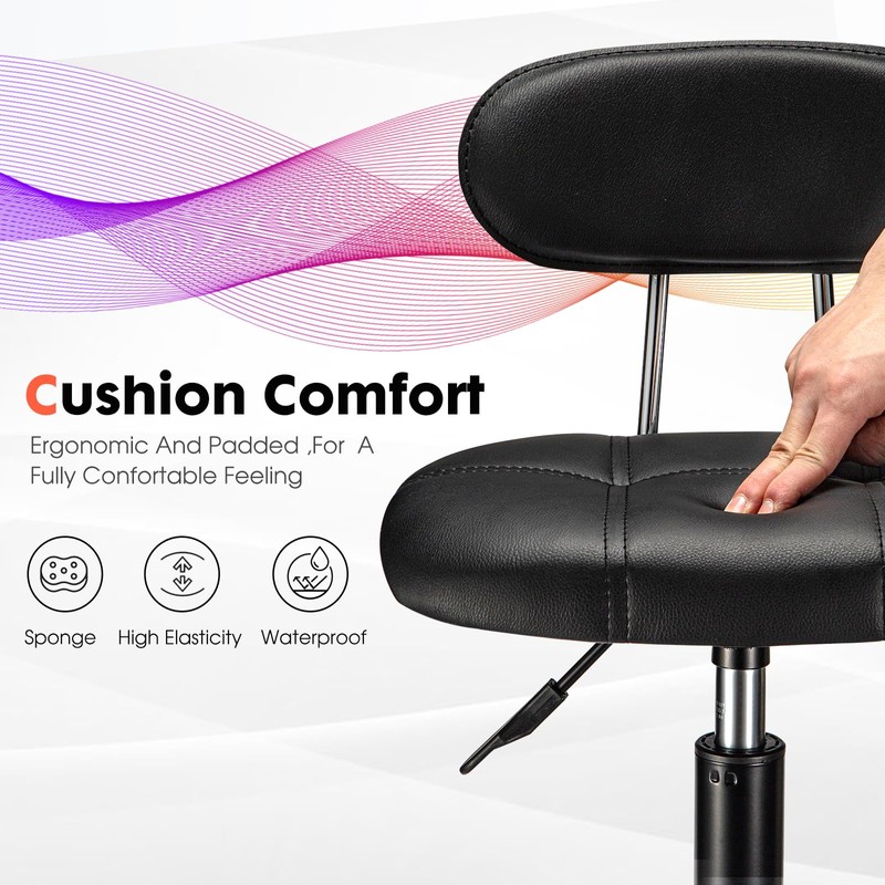 FNZIR Square Rolling Stool with Backrest Height Adjustable Chair Swivel