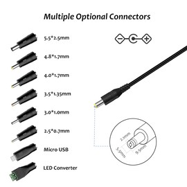 24 W Universal Power Supply AC to DC 3 V 4.5 V 5 V 6 V 7.5 V 9 V 12 V 2 A DC Power Supply with 8 DC Plugs for Household Electronics such as LED Strip Light Router CCTV Camera, 2000 mA Max.